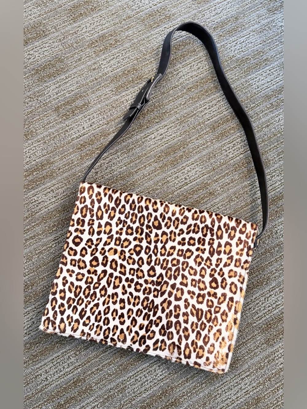 Vintage 90s Leopard Print Ponyhair Shoulder Bag Purse with Adjustable Strap